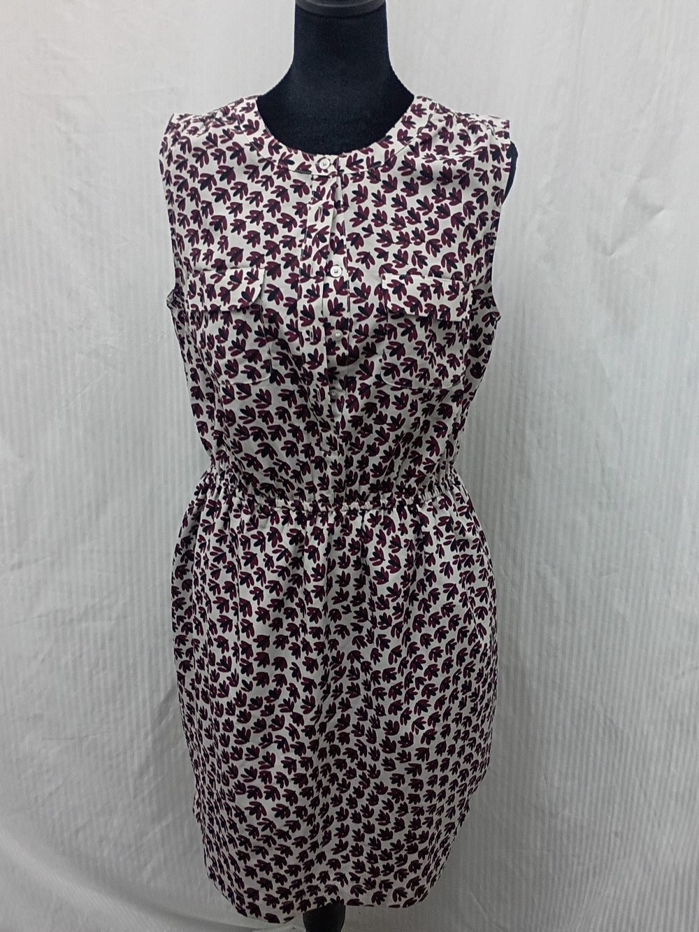 LOFT Ivory Dress with Plum Leaf Print